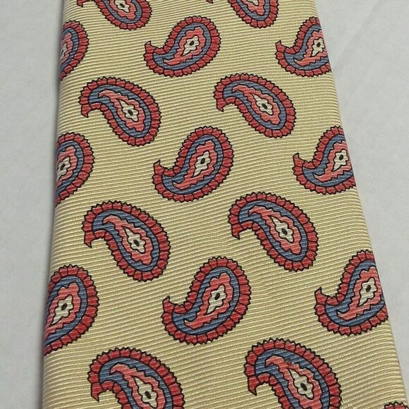 POLO RALPH LAUREN Yellow Red Blue Paisley 100% Silk Tie Handmade USA 60" Long - Picture 2 of 8